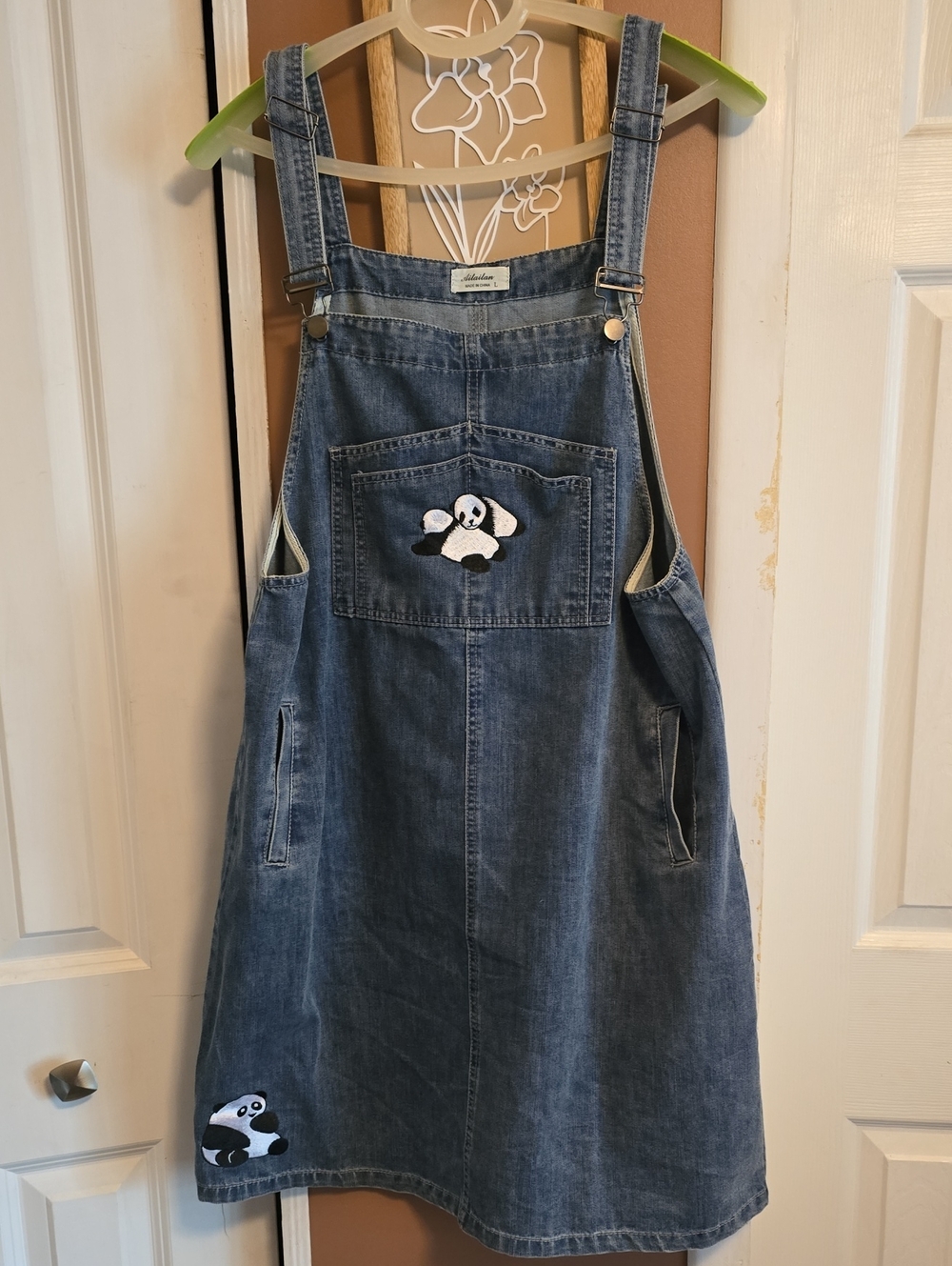 Aitailan Panda Embroidered Blue Denim Overalls